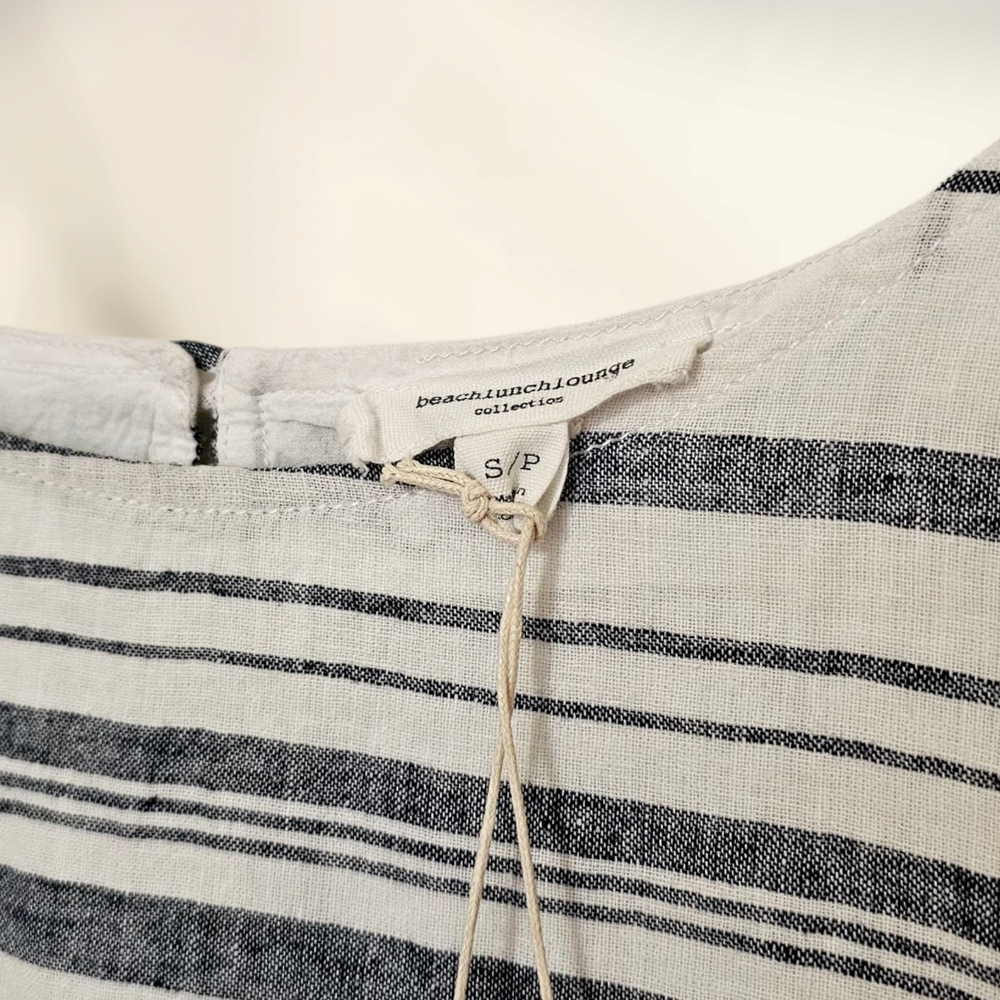 NWT Beach Lunch Lounge Dress Women’s Small White Blue‎ Stripe Alina Linen Blend - Picture 2 of 5